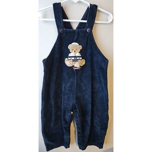 Vintage 90s Carter's Baby Boys Navy Velour Overalls Teddy Bear 18M No Tag